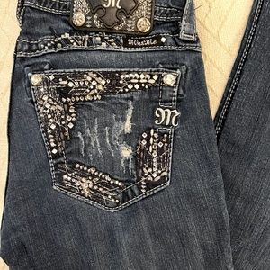 MISS ME JEANS SIZE 26 Signature Boot Cut with gemstone accents.